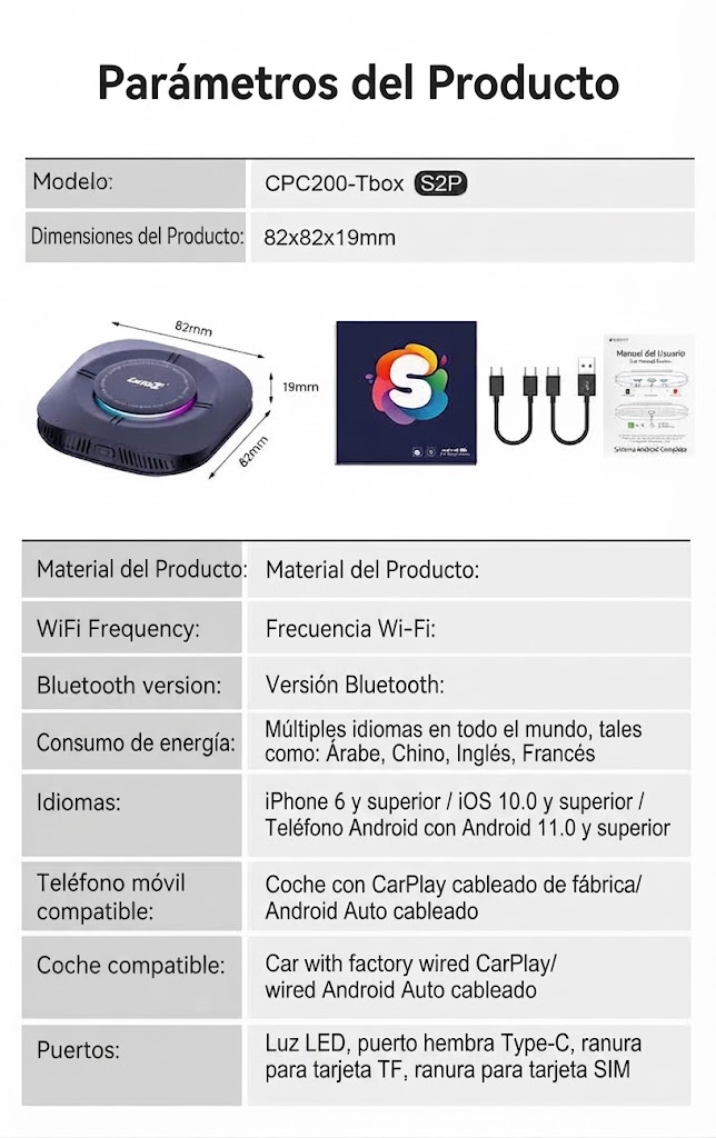 Especificaciones del producto - CPC200-Tbox S2P